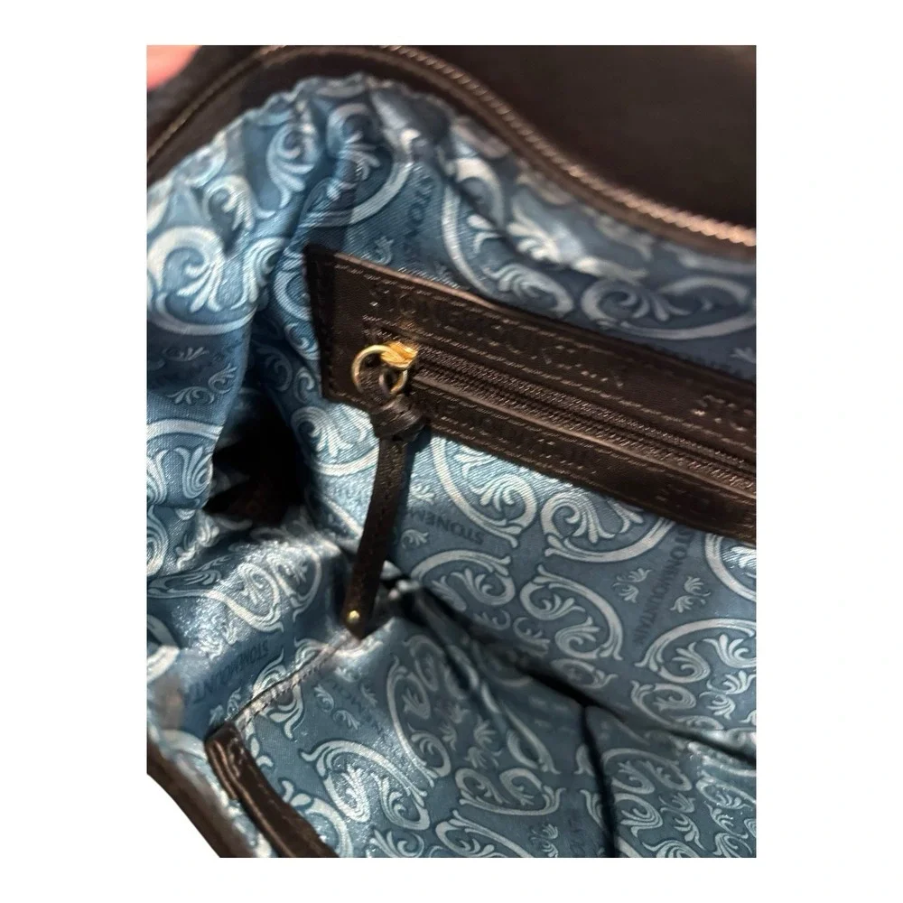 Stone Mountain Hampton‎ Shoulder Crossbody Bag Black Leather Zip Adj Stap Clean